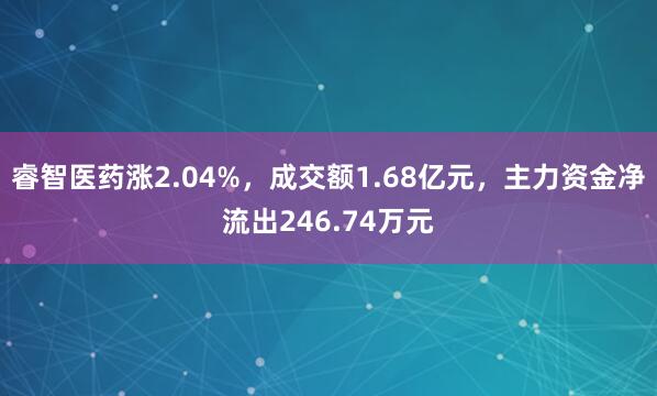 睿智医药涨2.04%，成交额1.68亿元，主力资金净流出246.74万元