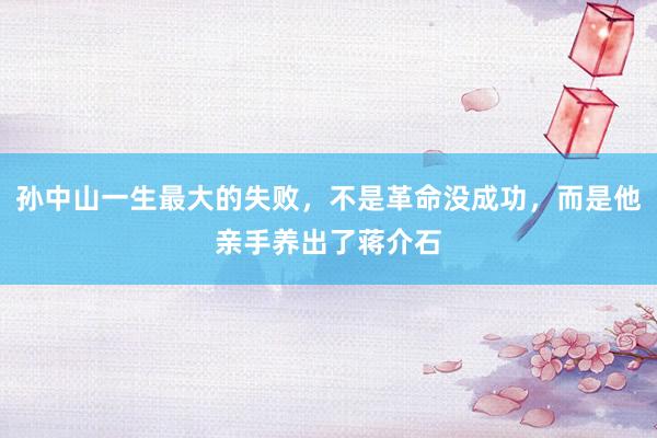 孙中山一生最大的失败，不是革命没成功，而是他亲手养出了蒋介石
