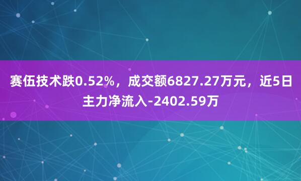 赛伍技术跌0.52%，成交额6827.27万元，近5日主力净流入-2402.59万