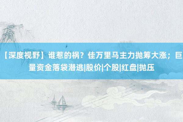 【深度视野】谁惹的祸？佳万里马主力抛筹大涨；巨量资金落袋潜逃|股价|个股|红盘|抛压