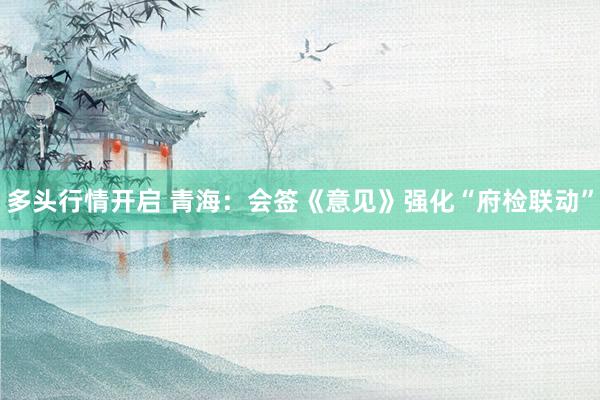 多头行情开启 青海：会签《意见》强化“府检联动”