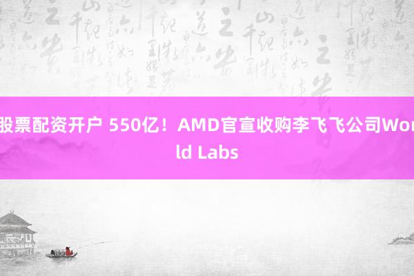 股票配资开户 550亿！AMD官宣收购李飞飞公司World Labs