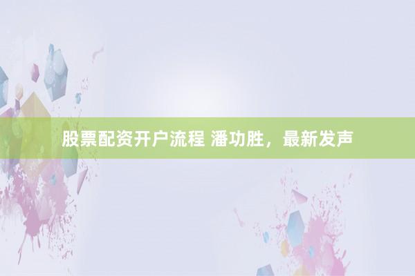 股票配资开户流程 潘功胜，最新发声